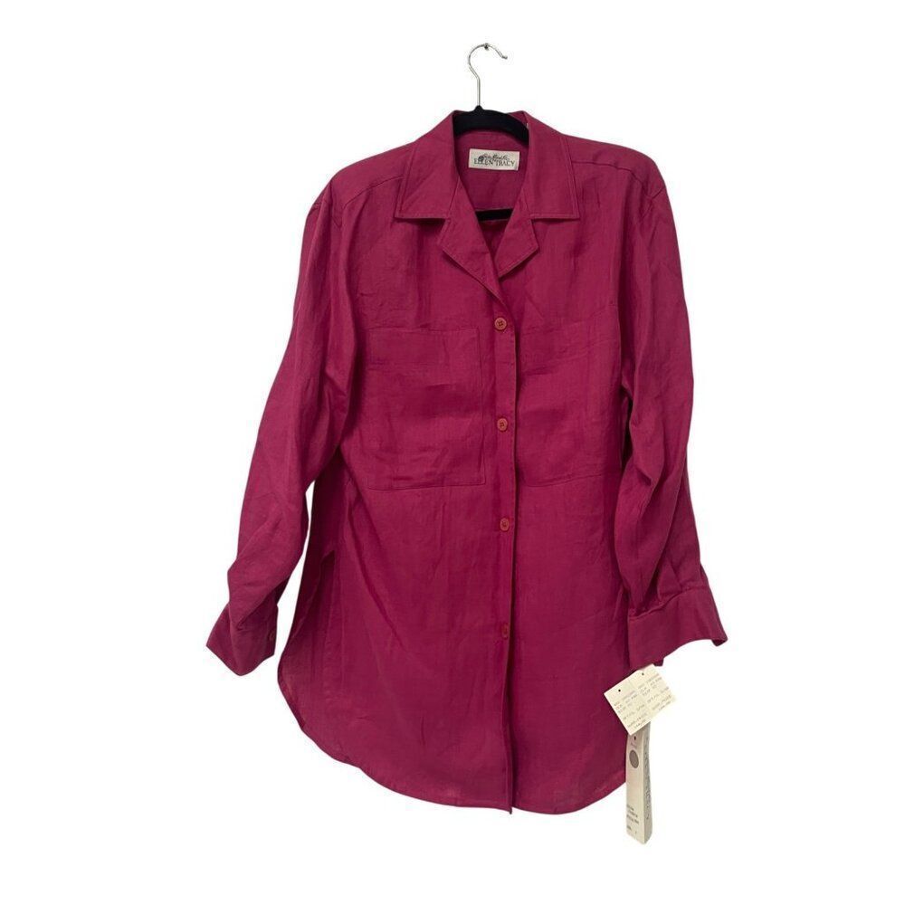 VTG Linda Allard Ellen Tracy Women Tunic Top Sz 2 Pink Button Up Shirt Linen NWT